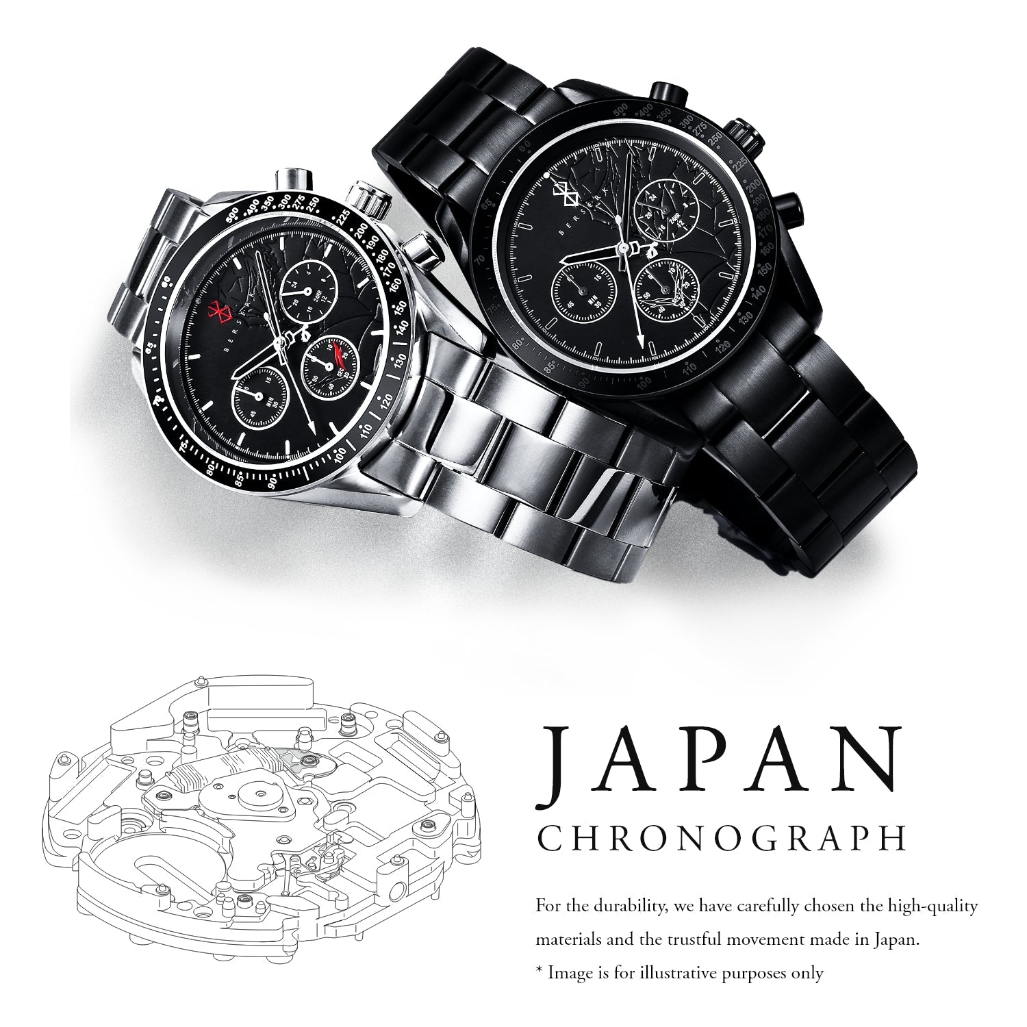 "Berserk" Natural Diamond Chronograph Wristwatch / Metallic Silver - 公式通販サイト「アニメコレクション/Anime Collection」